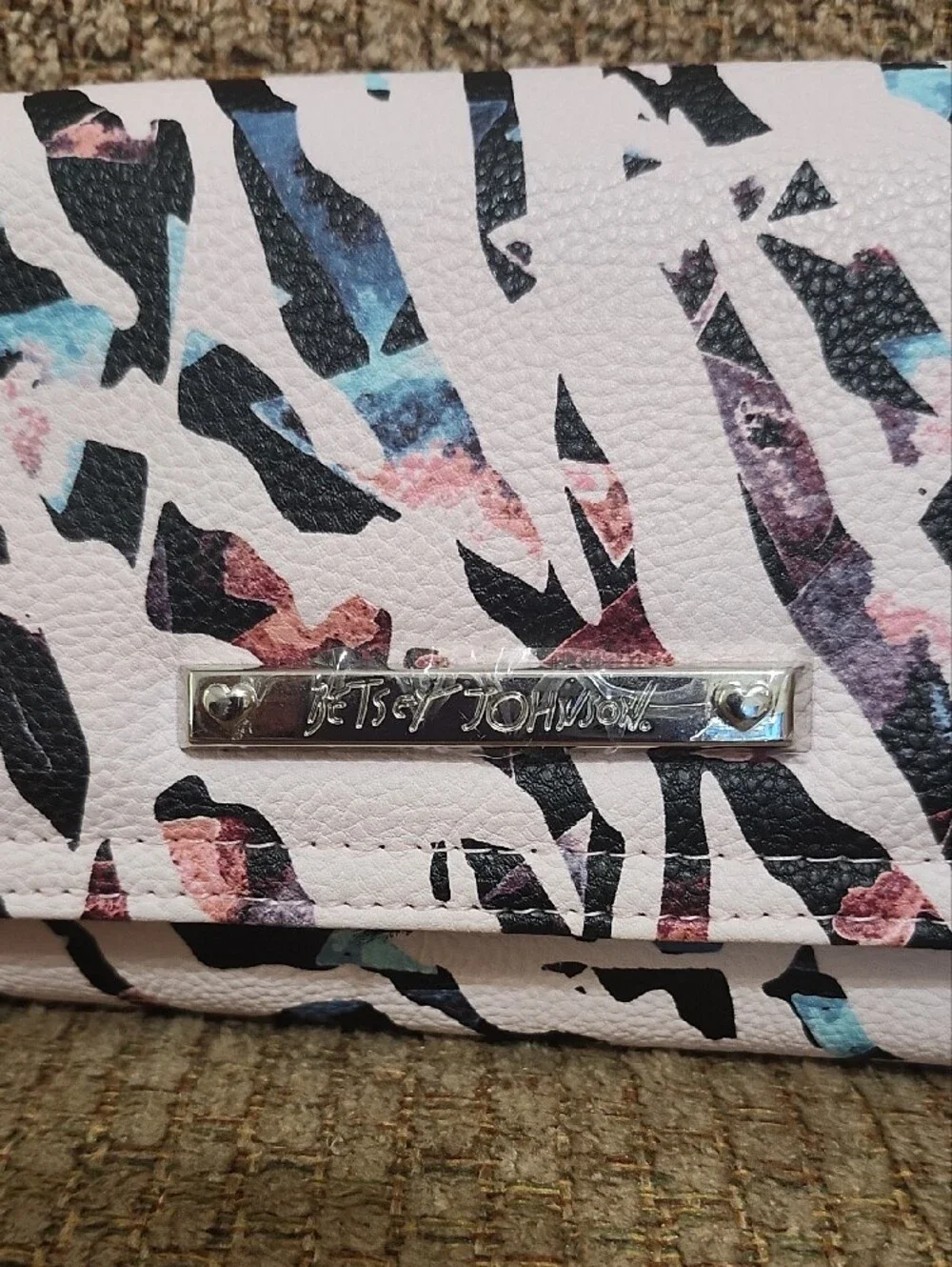 Betsey Johnson Tri-fold Pink, Black Blue White Abstract Wristlet Wallet